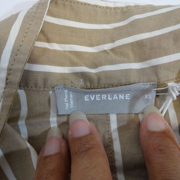 Everlane Woven Cotton Pajama Top Women Size XS Brown Stripe Button Up Long Slv - Picture 6 of 8